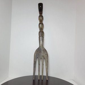Vintage Hand Carved Wooden Tiki Totem Style Fork Kitchen Wall Decor  27"